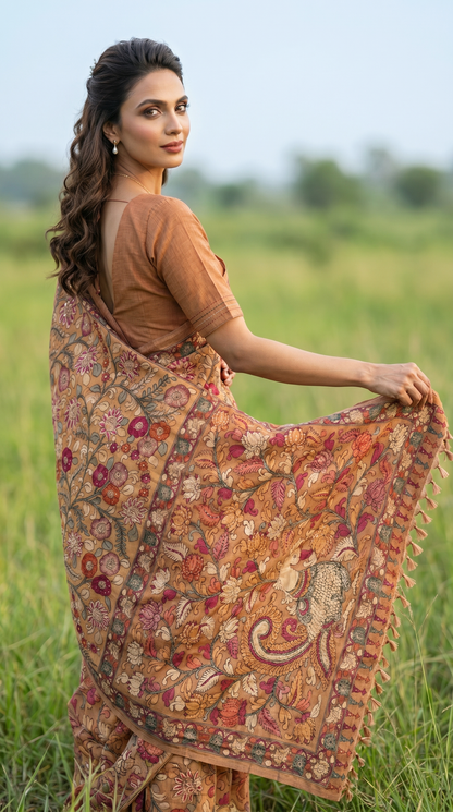 Brick Brown Tussar Silk Saree
