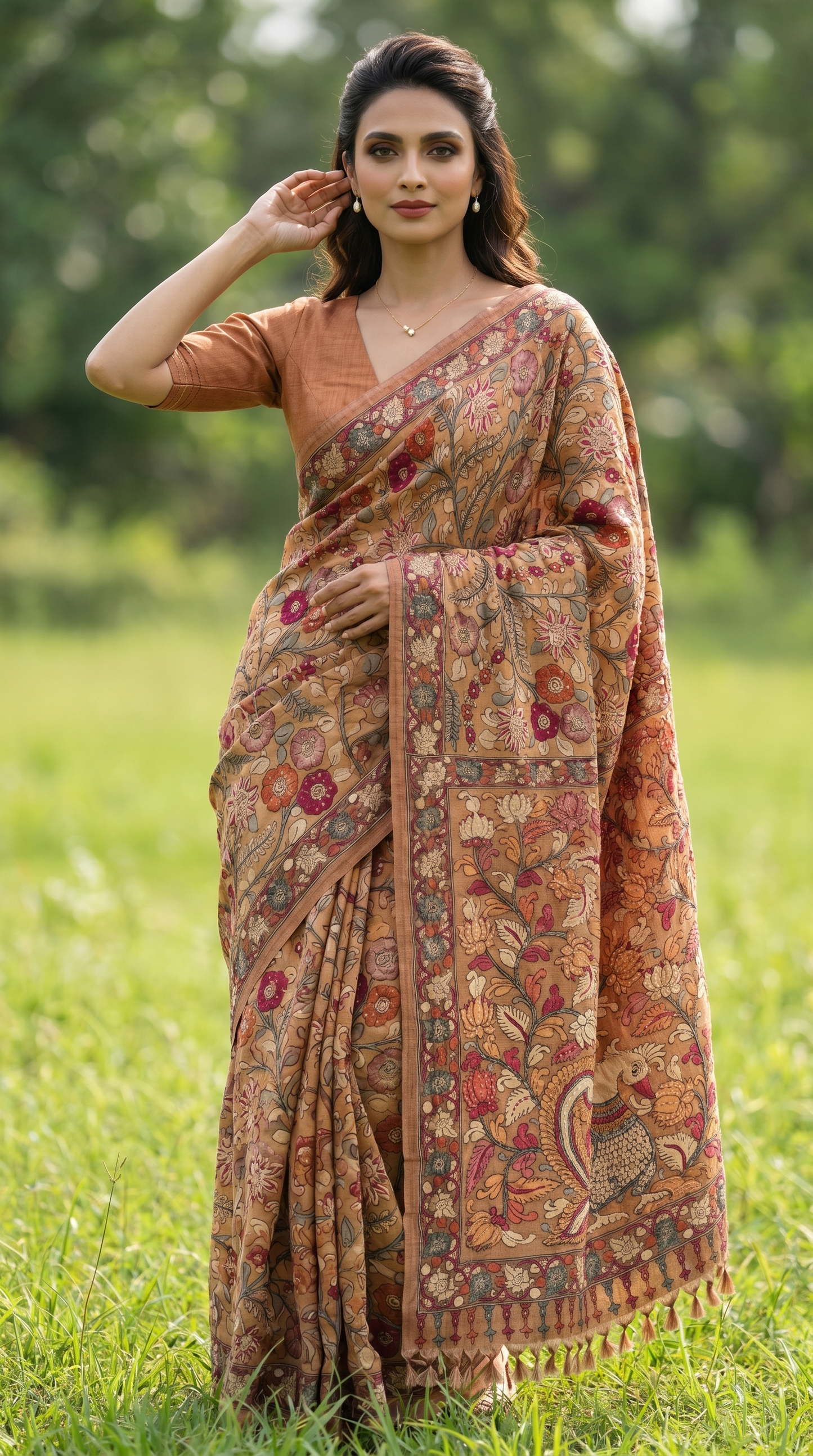 Brick Brown Tussar Silk Saree