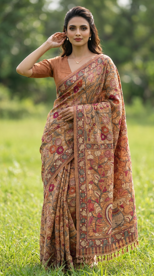 Brick Brown Tussar Silk Saree
