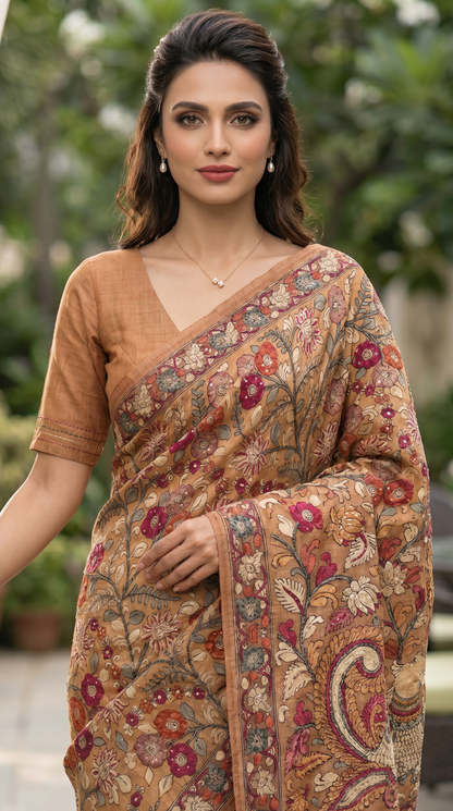 Brick Brown Tussar Silk Saree