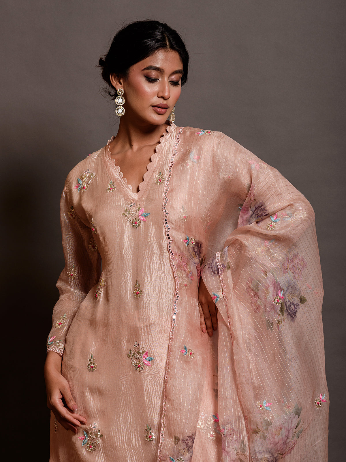 Ethereal Blush Pink Resham Embroidered Kurta Set with Dabka Work