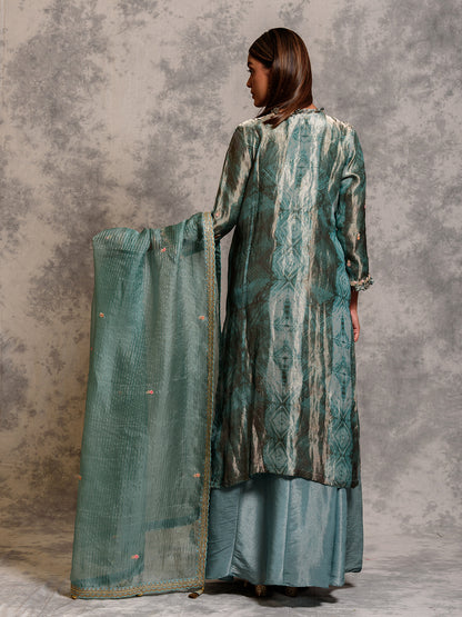 Cyan Blue Sequinned Kurta Set wih Dabka & Thread Work