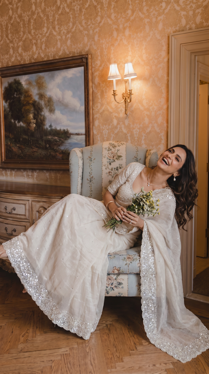 Pristine Ivory Tissue Saree