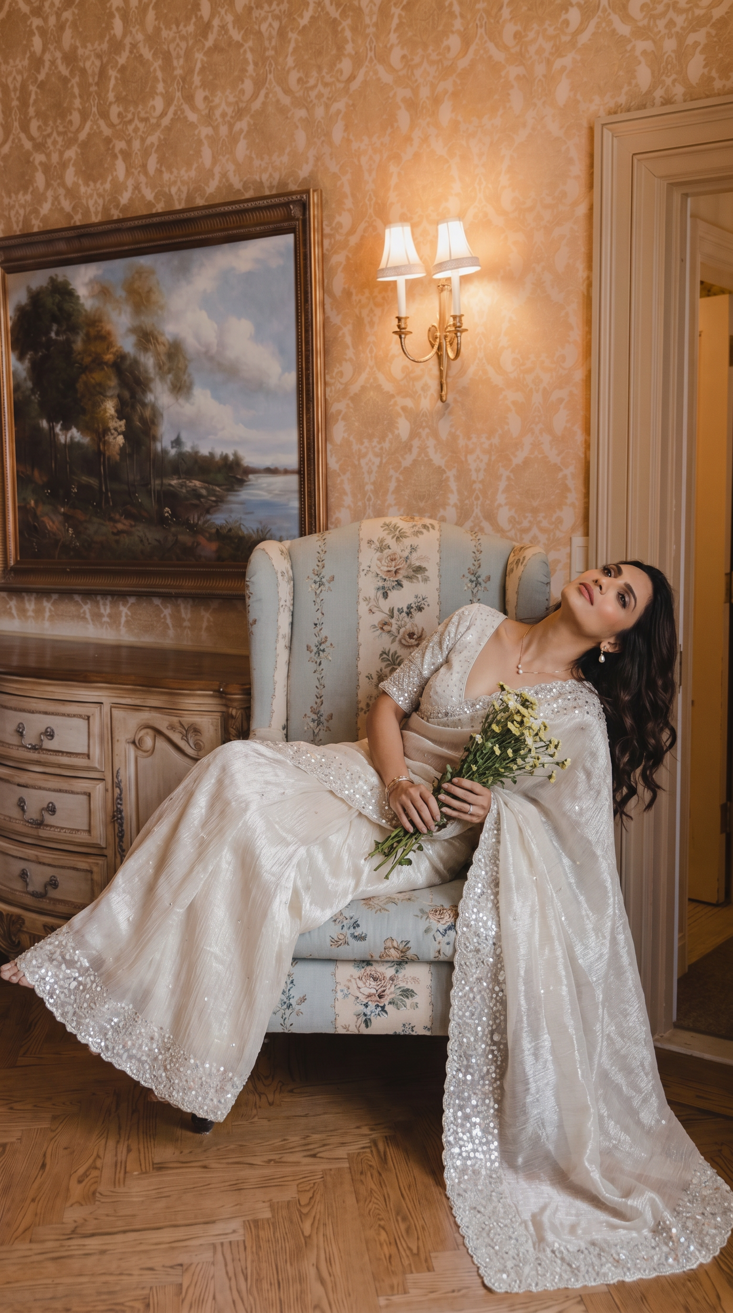 Pristine Ivory Tissue Saree