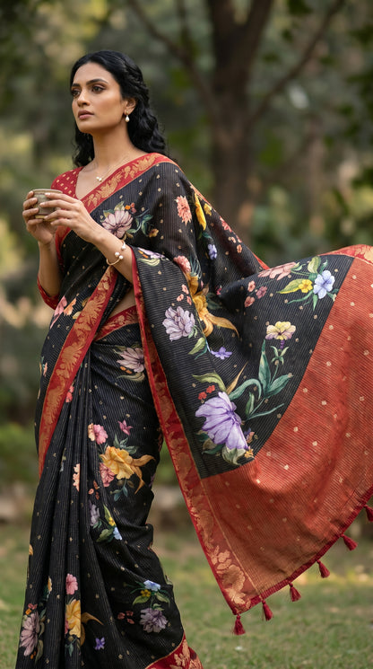 Black Saree With Shimmering Gold