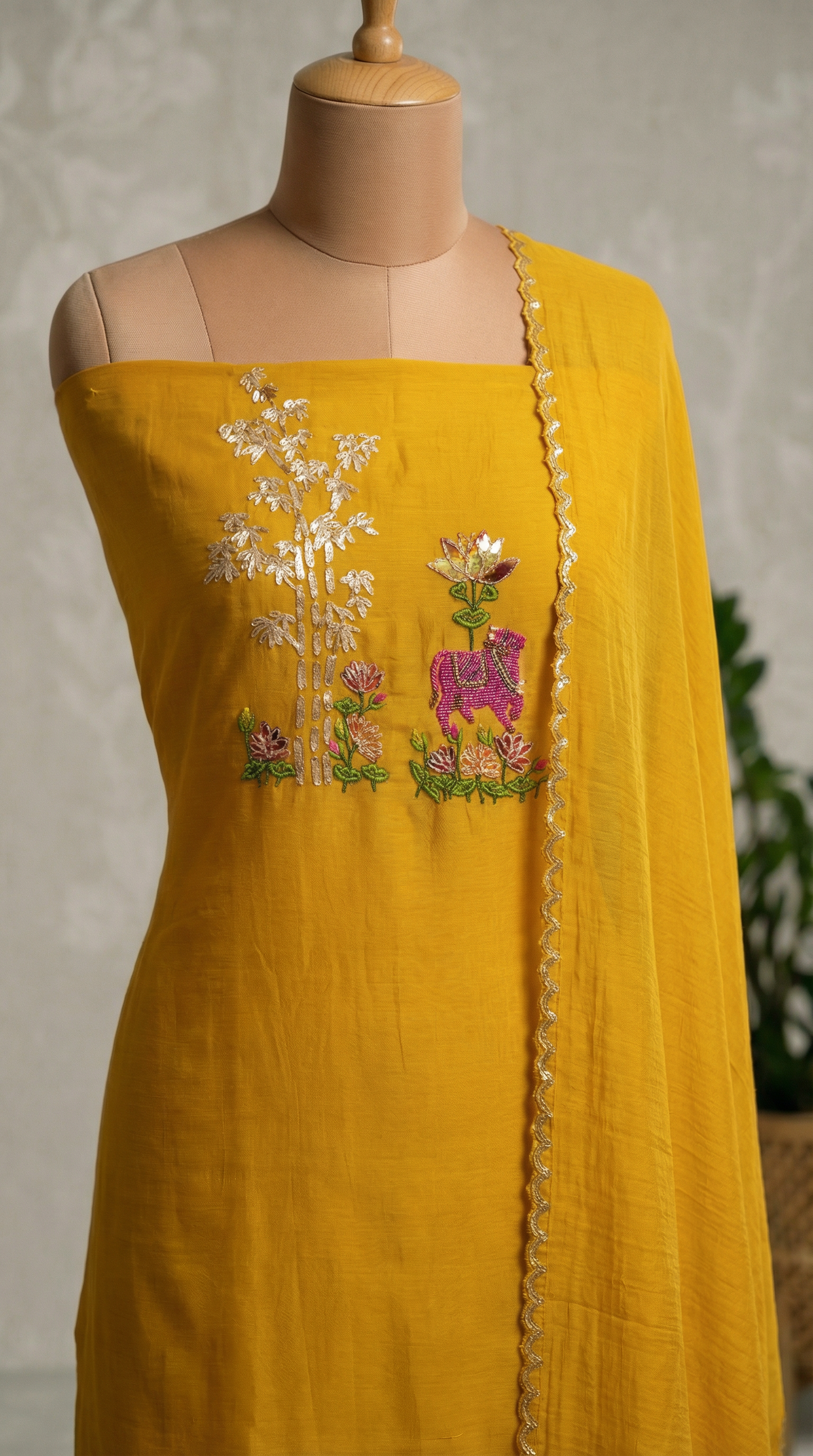 Mango Yellow Mul mul Unstitched Suit Set
