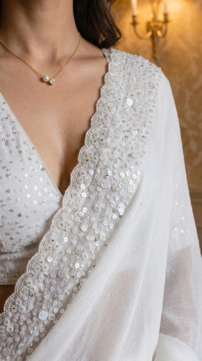 Pristine Ivory Tissue Saree