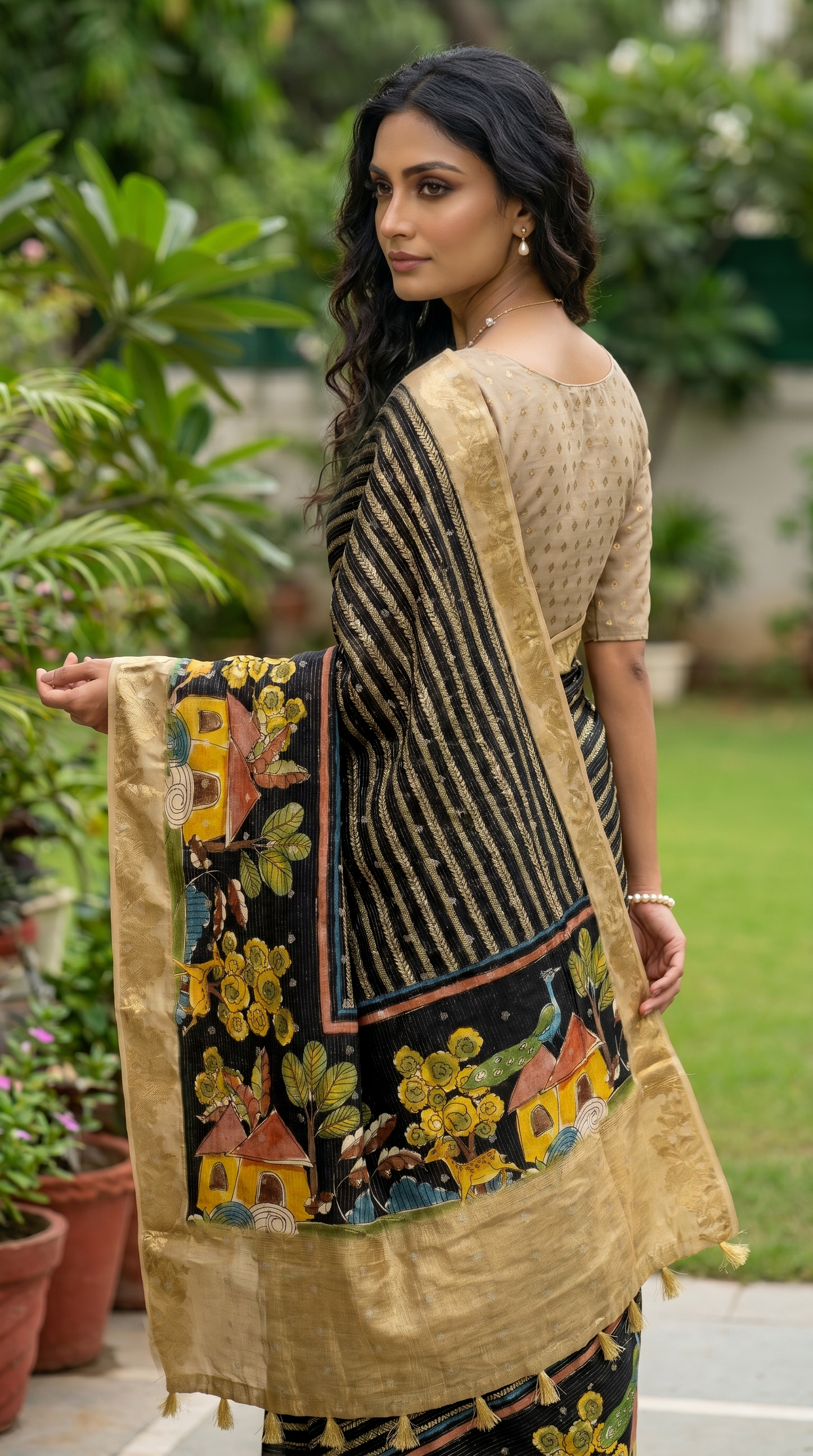Black Shimmering Gold Saree