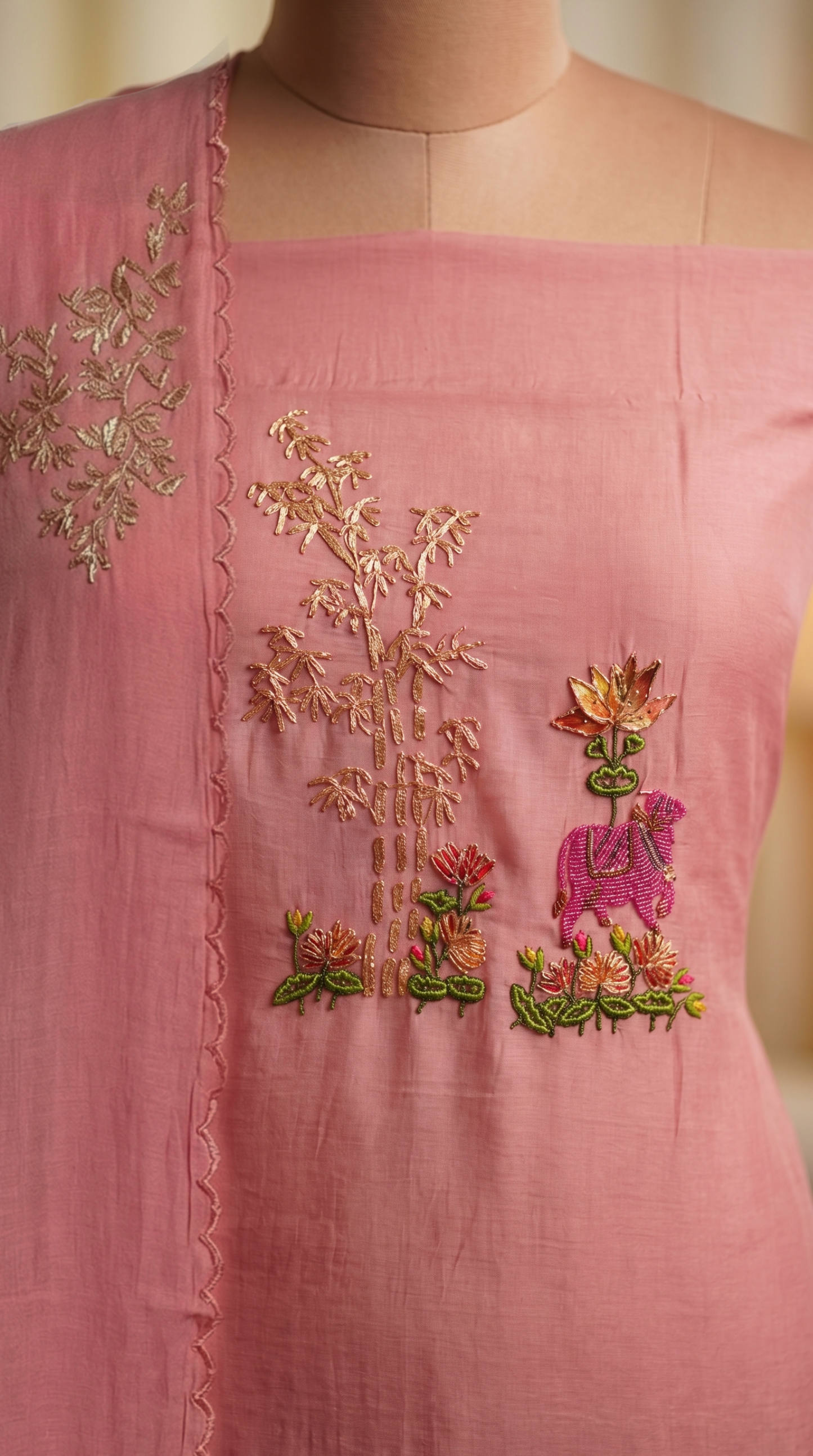 Powder Pink Mul mul Unstitched Suit Set