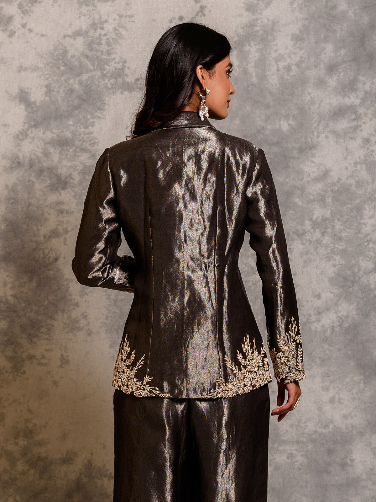 Shining Silver Bustier Set with Pant and Jacket