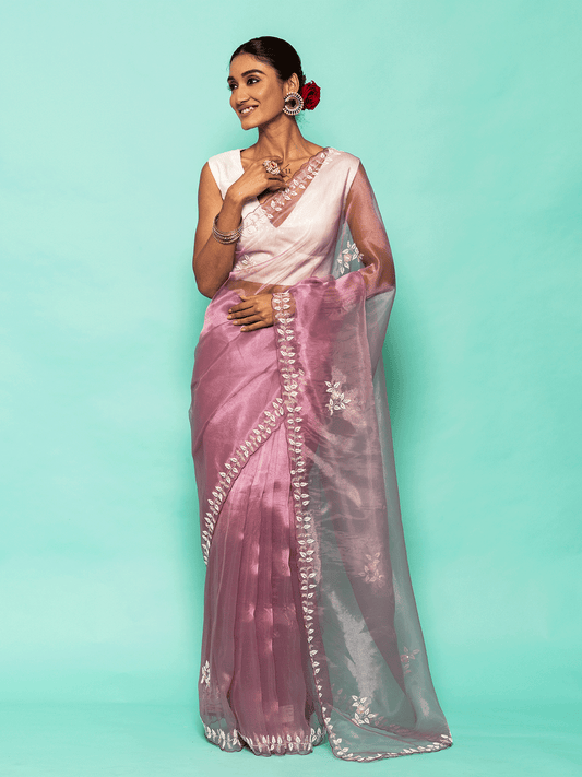 Lavender Purple Cutdana Saree with Tikki & Chir Work