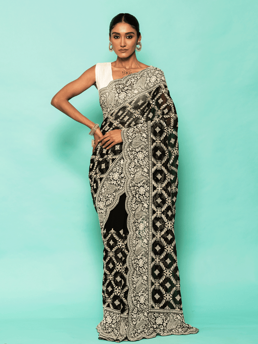 Black Chikankari Georgette Saree