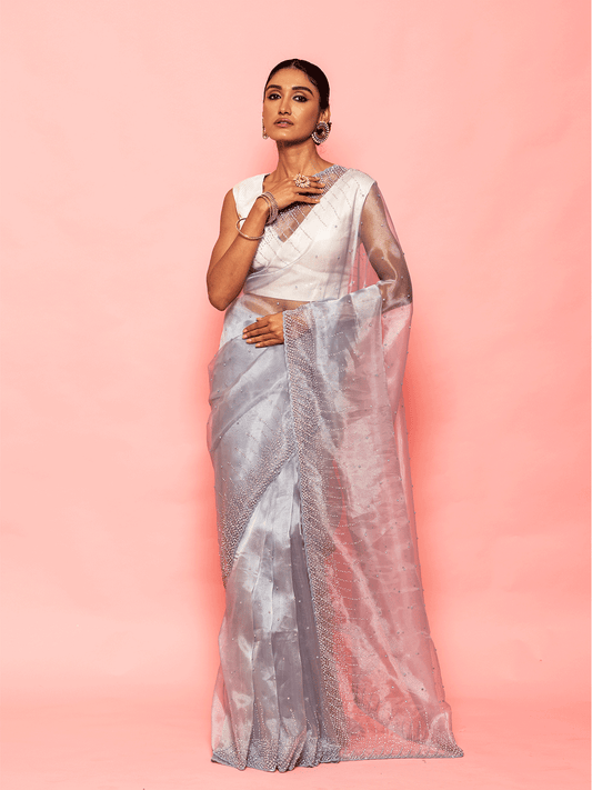 Navya Powder Blue Korean Tissue Saree