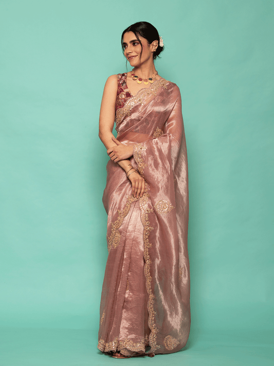 Lavender Purple Resham Embroidered Saree with Gota Border