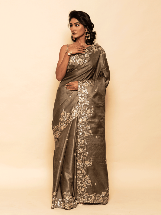 Forest Green Tussar Saree with Pita & Buti Work