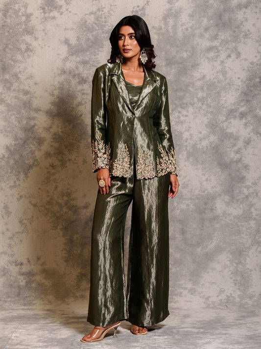 Emerald Green Bustier and Pant with Jacket