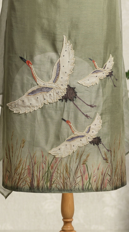 Sage Green Chanderi Unstitched Suit Set