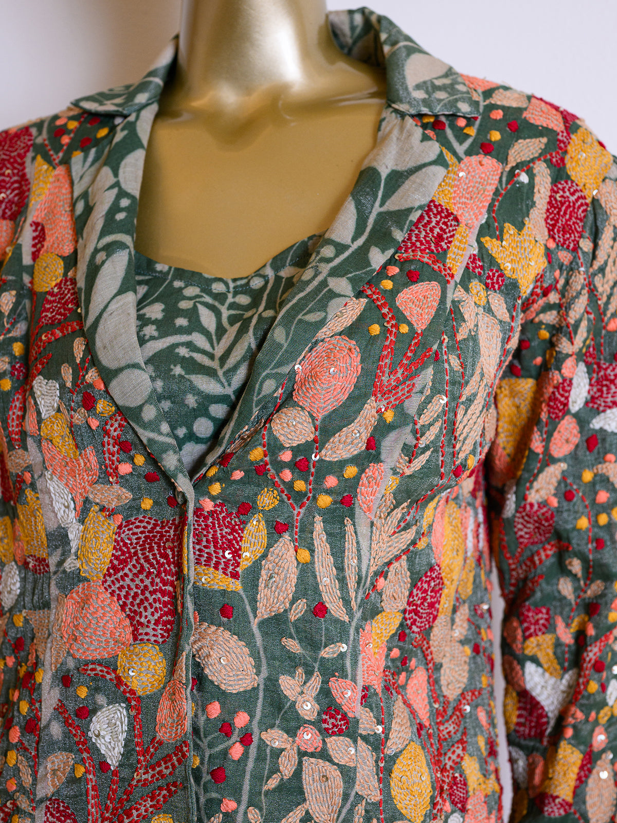 Stylish Multicolor Chanderi Jacket Set with Thread Work