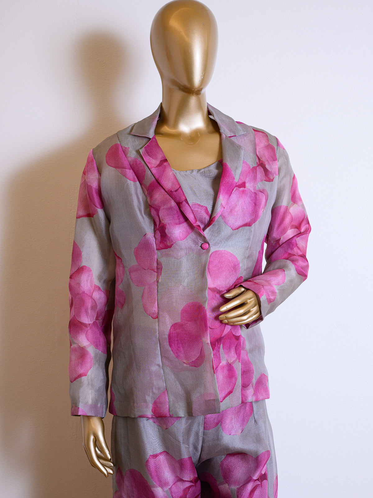 Floral Printed Purple Organza Jacket Set