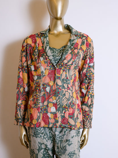 Stylish Multicolor Chanderi Jacket Set with Thread Work