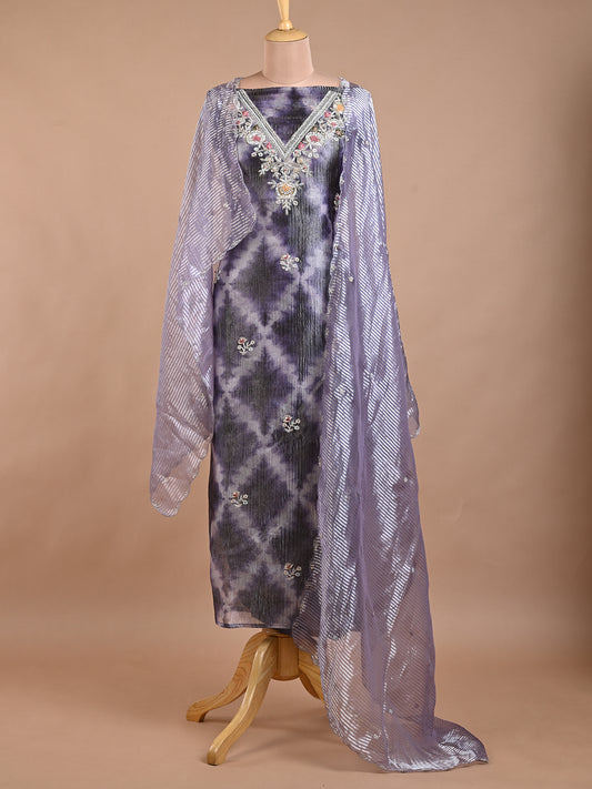 Purple Tissue Kurta Set with Zardozi Work - Unstitched