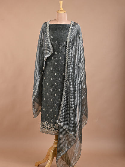 Deep Green Tissue Cutdana & Sequinned Kurta Set - Unstitched