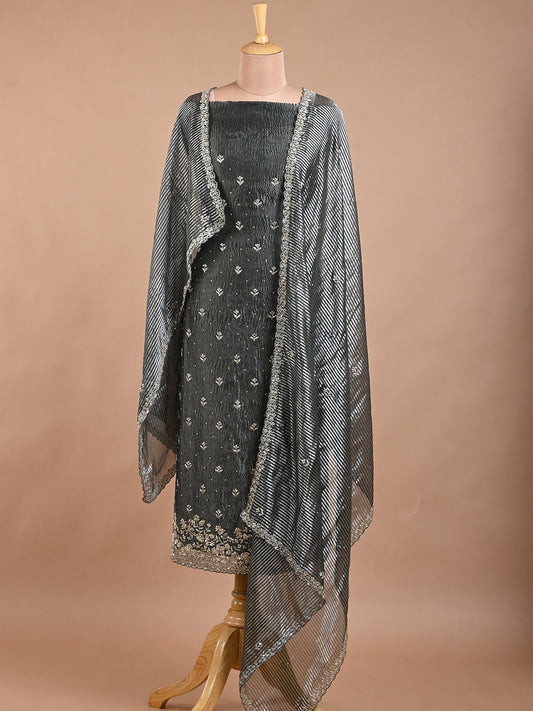 Deep Green Tissue Cutdana & Sequinned Kurta Set - Unstitched