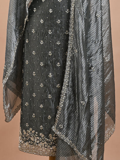 Deep Green Tissue Cutdana & Sequinned Kurta Set - Unstitched