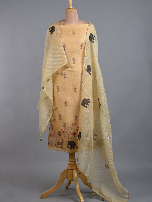 Stylish & Designer Yellow Appliqued Organza Kurta Set - Unstitched