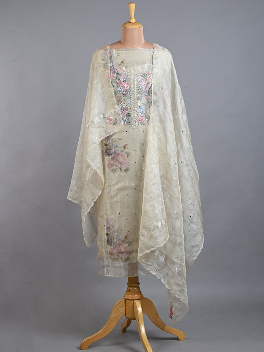 Charming Off White Tissue Kurta Set with Shadow Work - Unstitched
