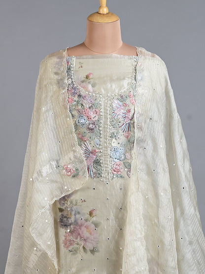 Charming Off White Tissue Kurta Set with Shadow Work - Unstitched