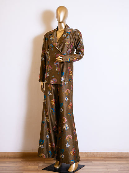 Mehandi Brown Chanderi Cutdana & Sequinned Jacket Set with Chir Work