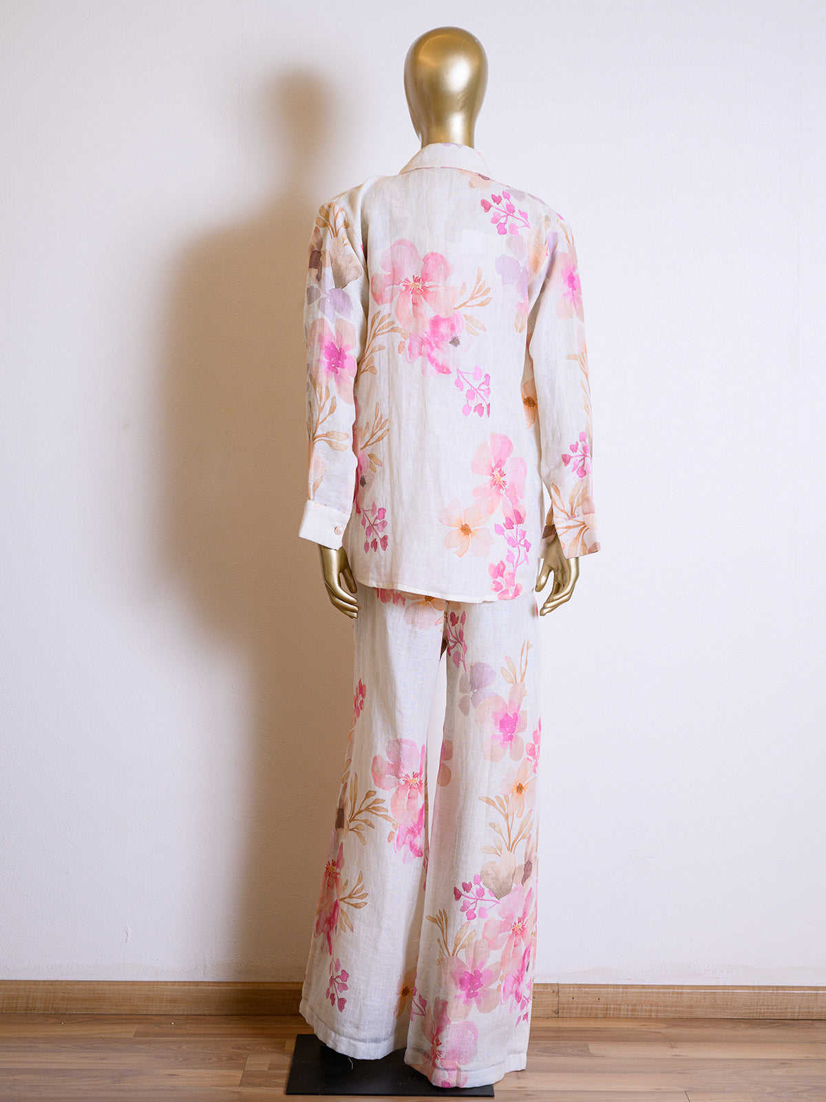 Light Pink Floral Printed Linen Jacket Set