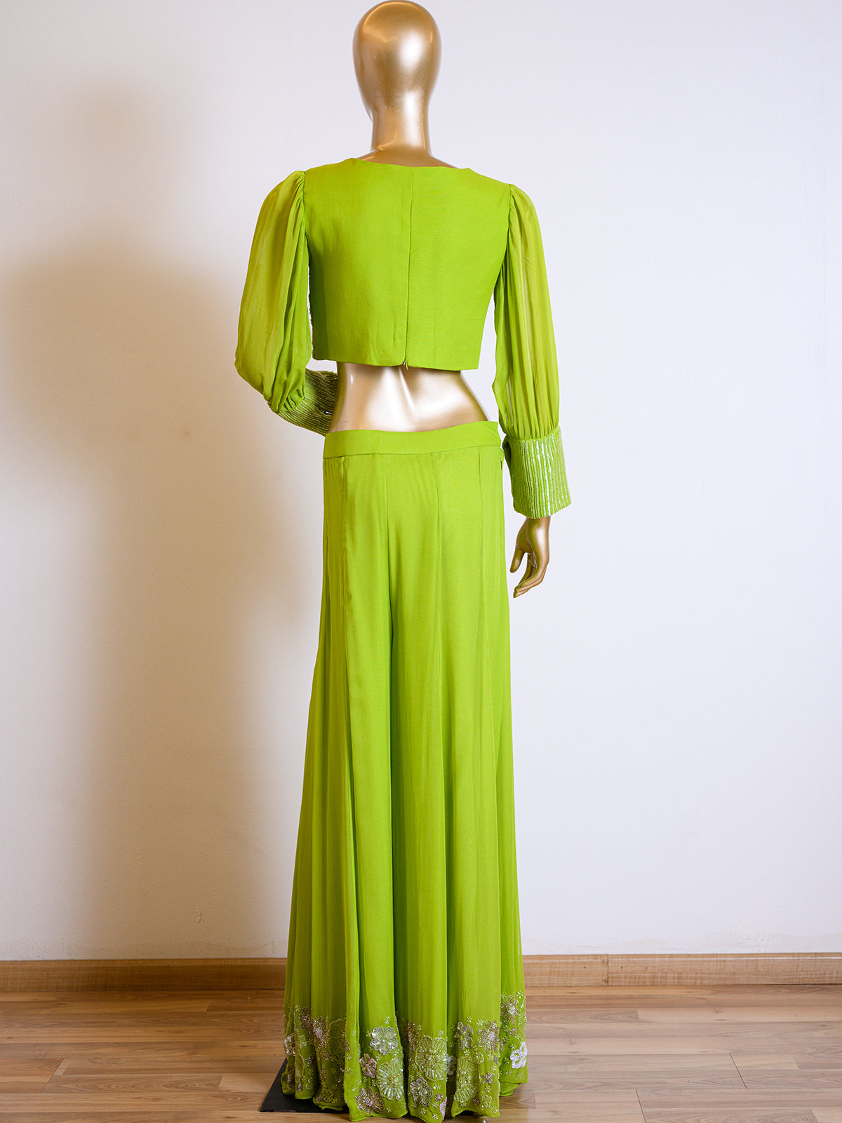 Green Georgette Sequinned Co-ord Set with Cut Dana Details