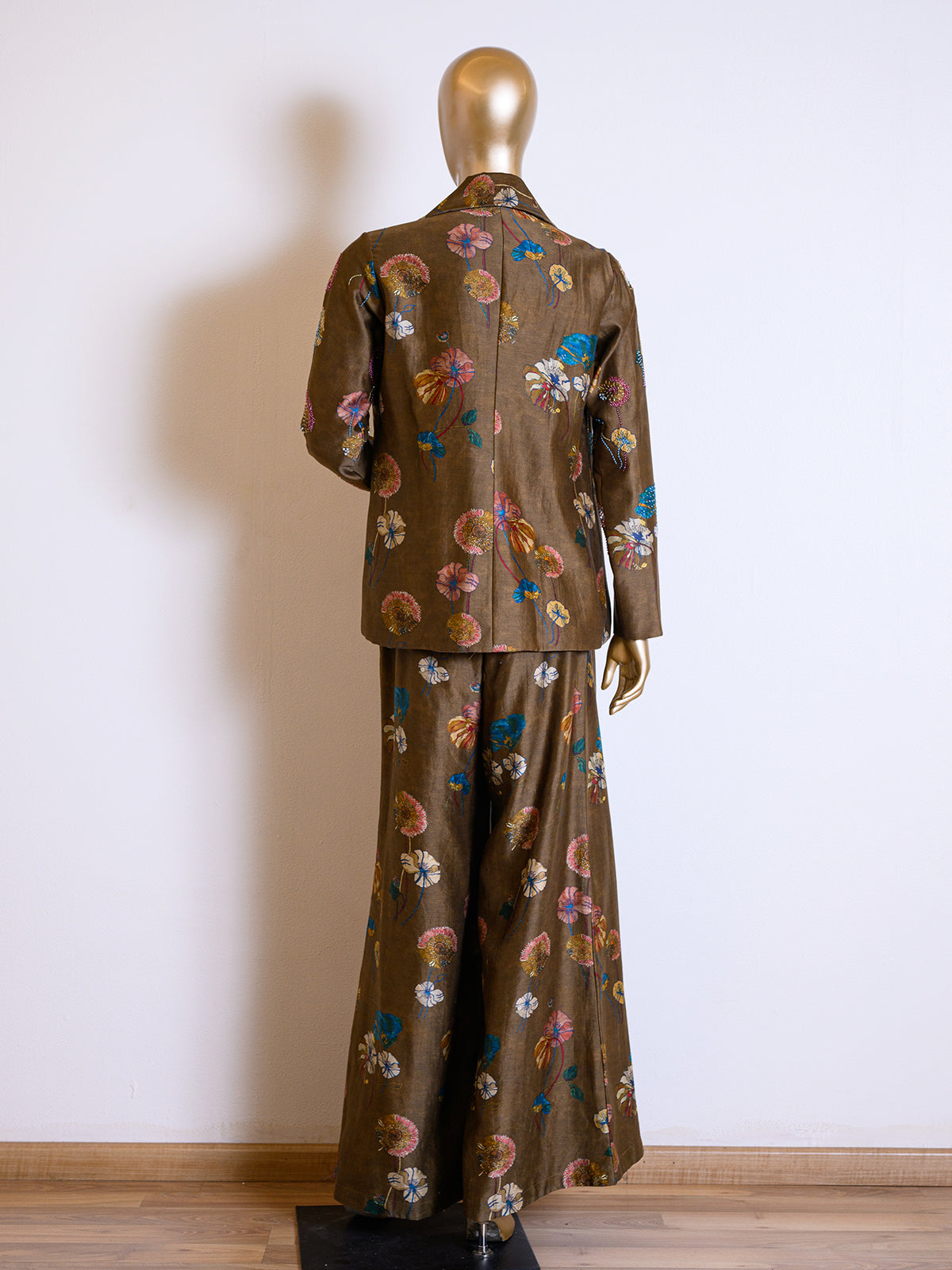 Mehandi Brown Chanderi Cutdana & Sequinned Jacket Set with Chir Work