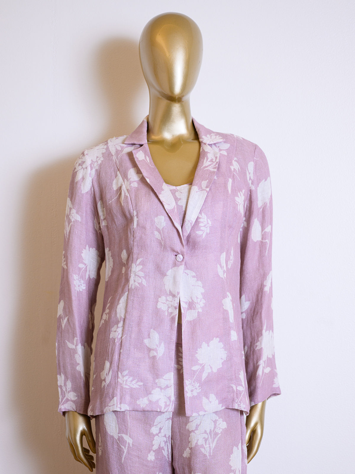 Floral Printed Designer Lavender Purple Jacket Set in Linen