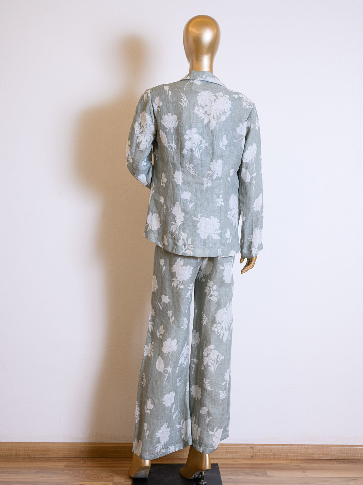 Designer Grey Floral Printed Jacket Set in Linen