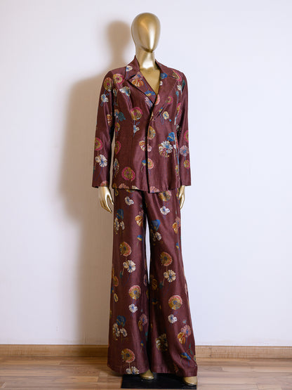 Wine Purple Chanderi Cutdana & Sequinned Jacket Set with Chir Work