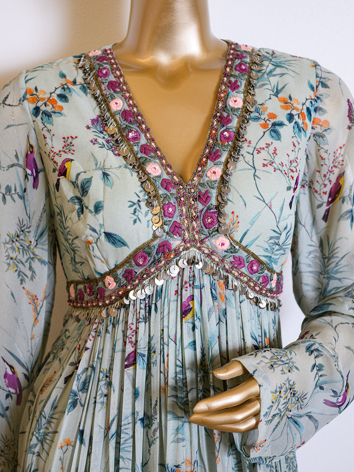 Georgette Peplum Printed Co-ord Set with Cutdana Resham Details