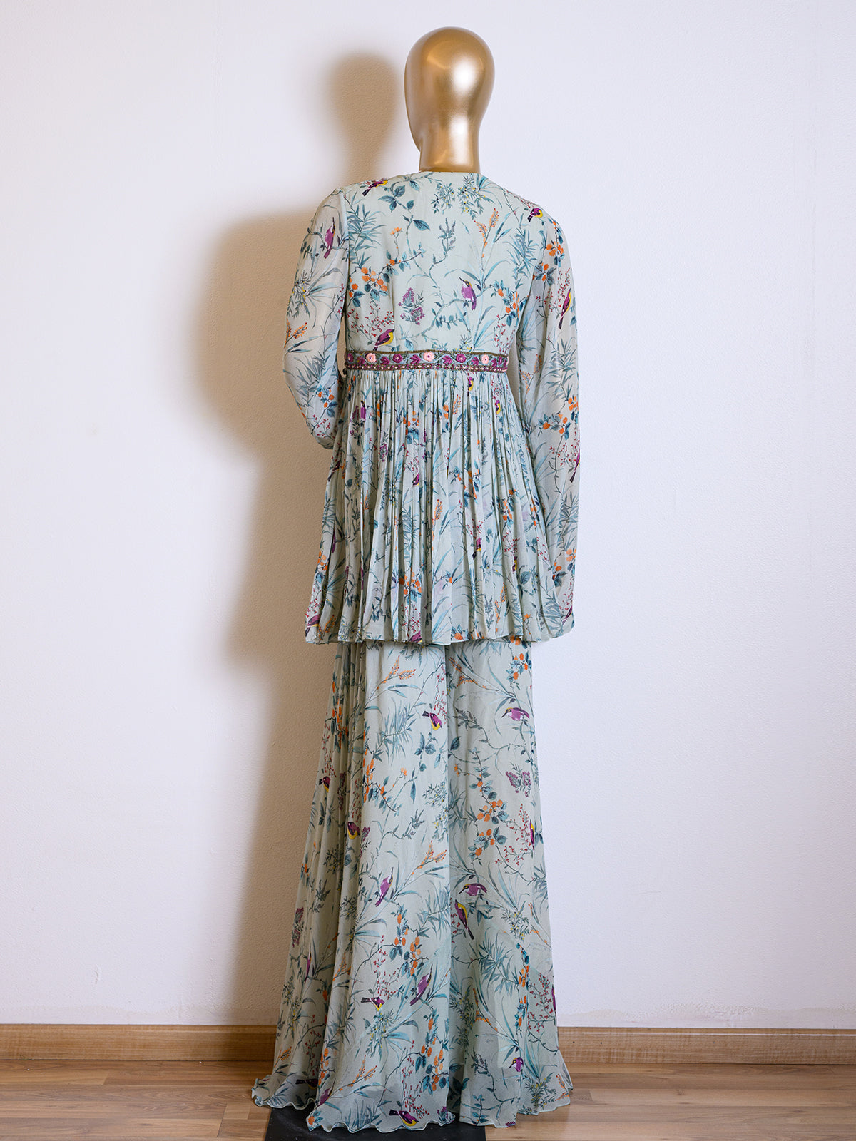 Georgette Peplum Printed Co-ord Set with Cutdana Resham Details