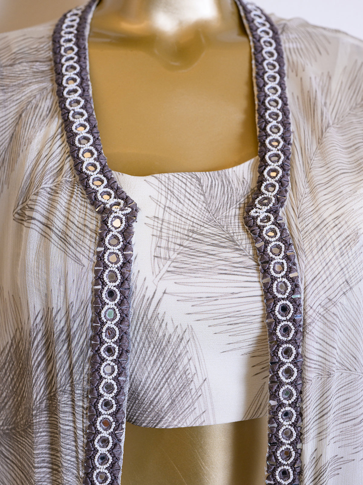 Printed Grey Georgette Cape Set with Mirror Work