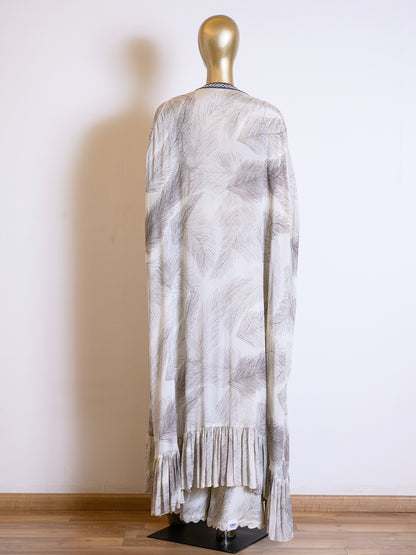 Printed Grey Georgette Cape Set with Mirror Work