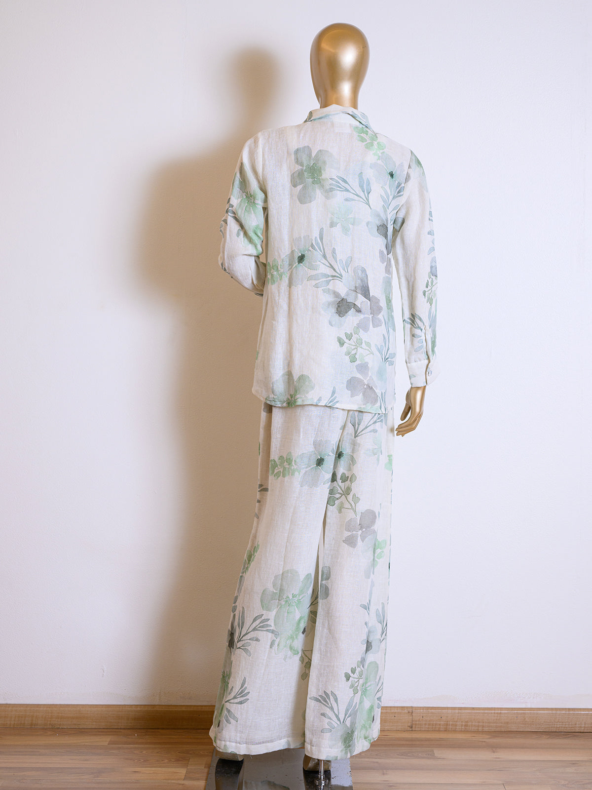 Light Green Floral Printed Linen Jacket Set