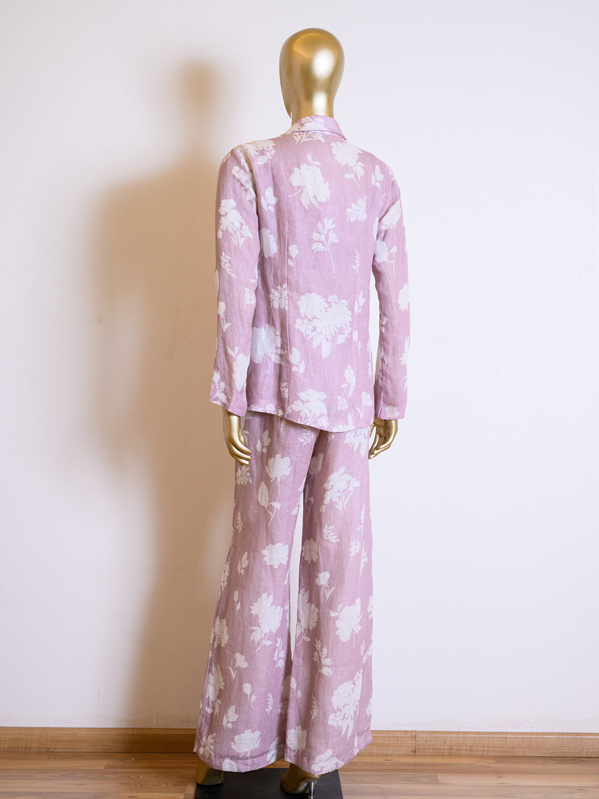 Floral Printed Designer Lavender Purple Jacket Set in Linen