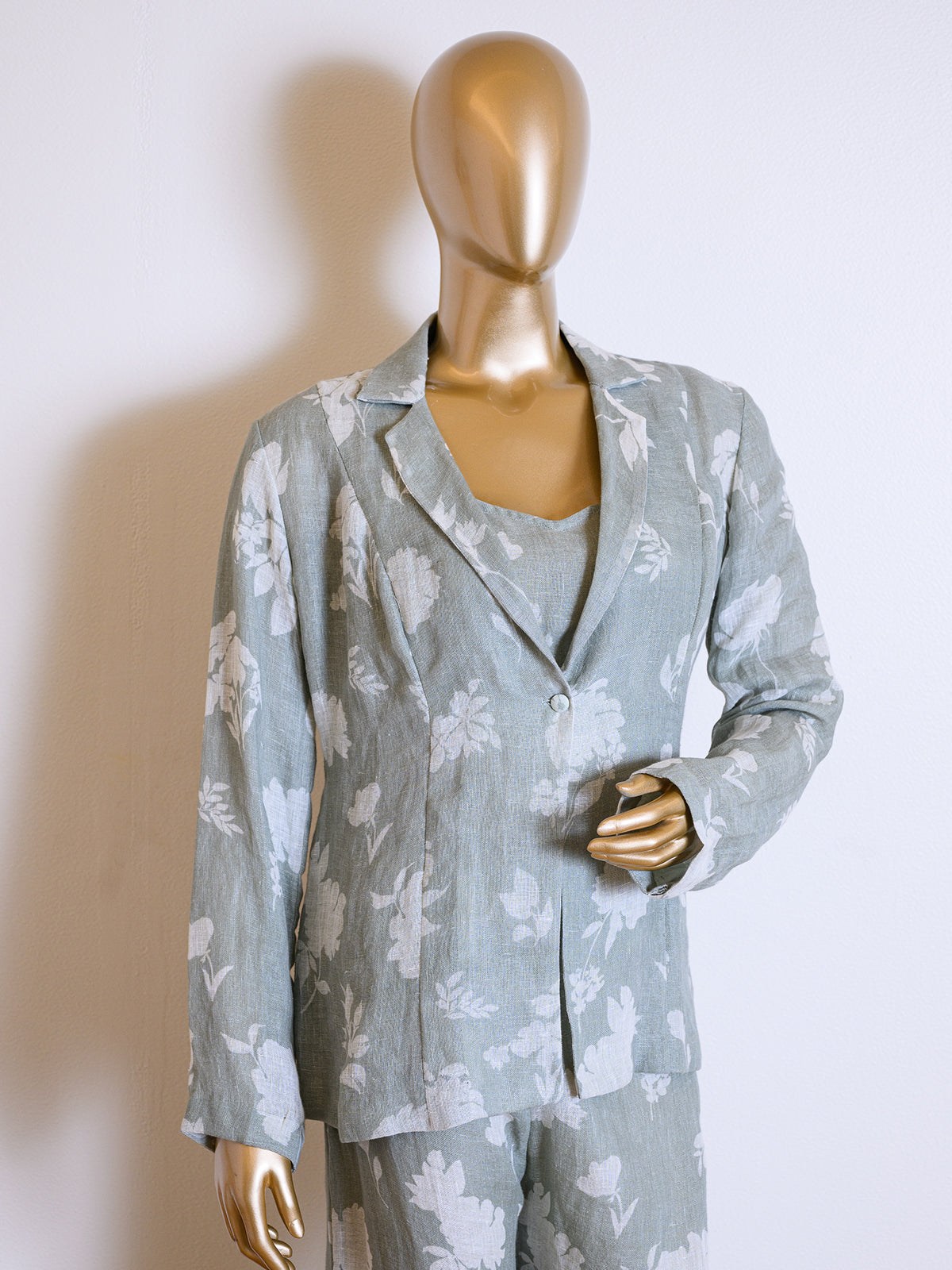 Designer Grey Floral Printed Jacket Set in Linen