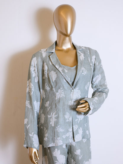 Designer Grey Floral Printed Jacket Set in Linen