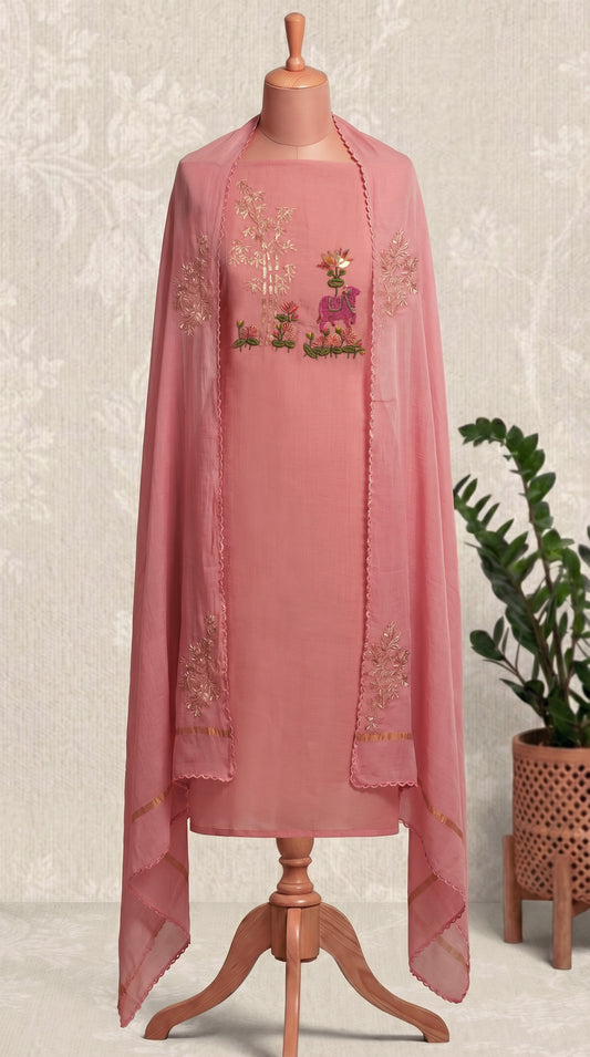 Powder Pink Mul mul Unstitched Suit Set