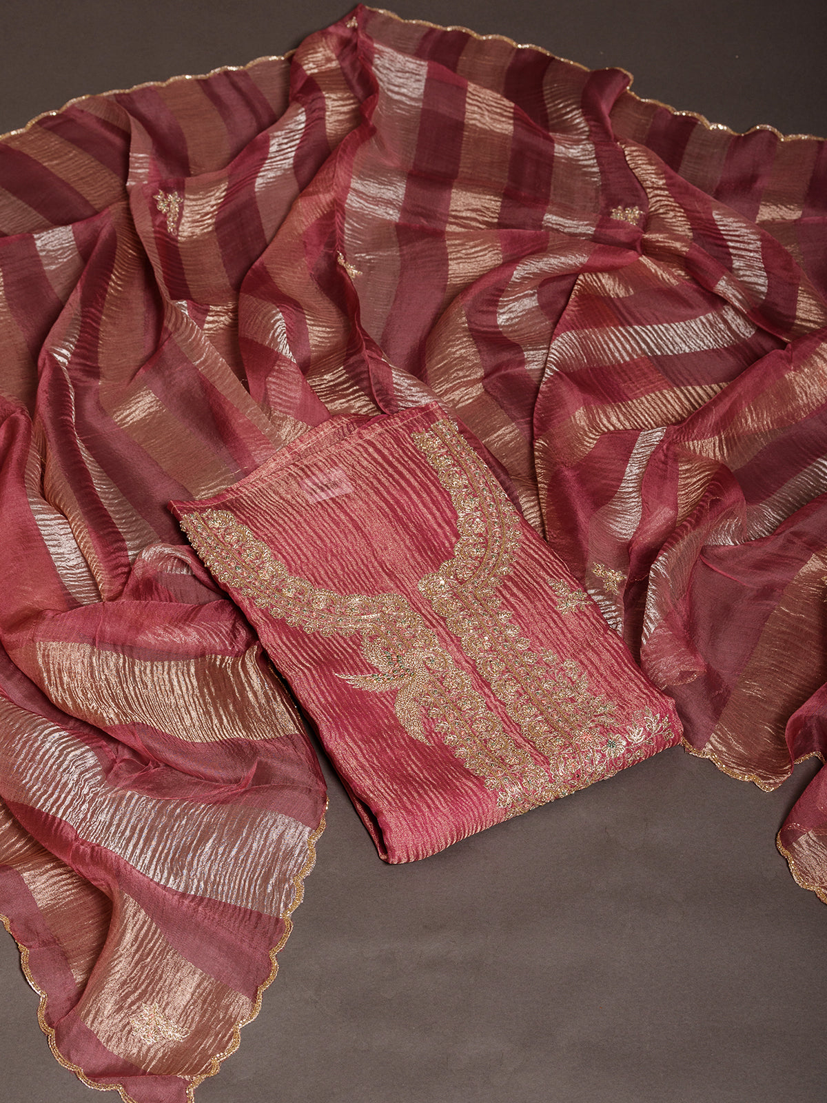 Blush Pink Unstitched Kurta Set with Zardozi Work
