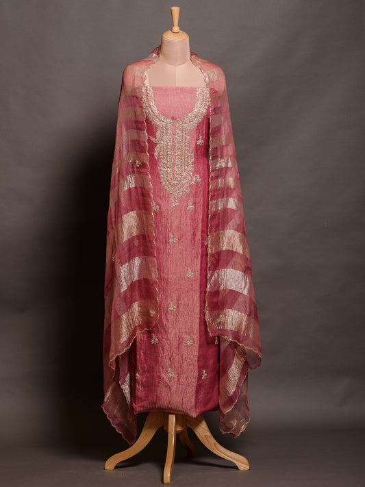 Blush Pink Unstitched Kurta Set with Zardoshi Work