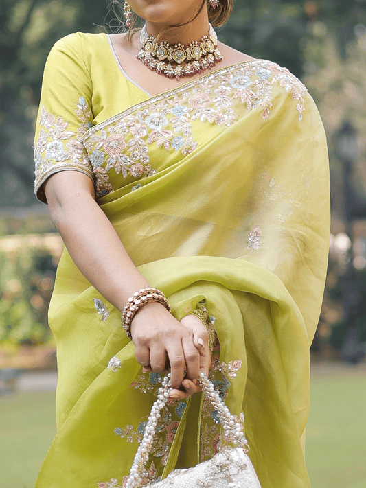 Tina Kakkad in green organza saree